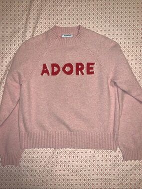Old Navy Pink Crewneck Sweater with Red 'ADORE' Lettering